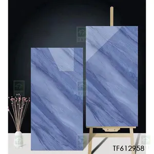 Azulejos de pared para suelo de mármol, porcelana pulida esmaltada, color azul brillante, para Interior de apartamento, 60x120