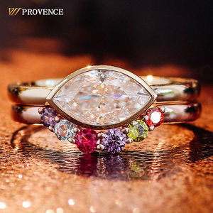 Anillo de Compromiso o Matrimonio de Alta Calidad en Oro Amarillo Macizo de 18K, 14K o 10K con Moissanita Corte Marquesa DEF, Joyería para Mujer, Regalo - Product Image 1