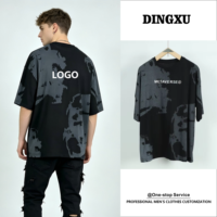 T-shirt oversize tie-dye pour homme, noir et gris, en coton délavé épais, avec col ras du cou côtelé, épaules tombantes et ourlet doublement cousu