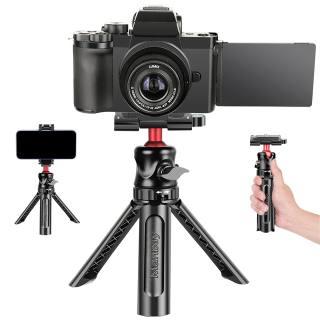 MT-05S Manbily Vlog Portable Desktop Tripod Cold Shoe Handle Grip Ball Head Phone Clip Camera Mobile Phone Mini Tripod Stand