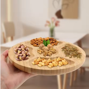 Plateau de service rond en bambou personnalisé avec 5 compartiments pour les aliments, les desserts, le buffet - Product Image 2