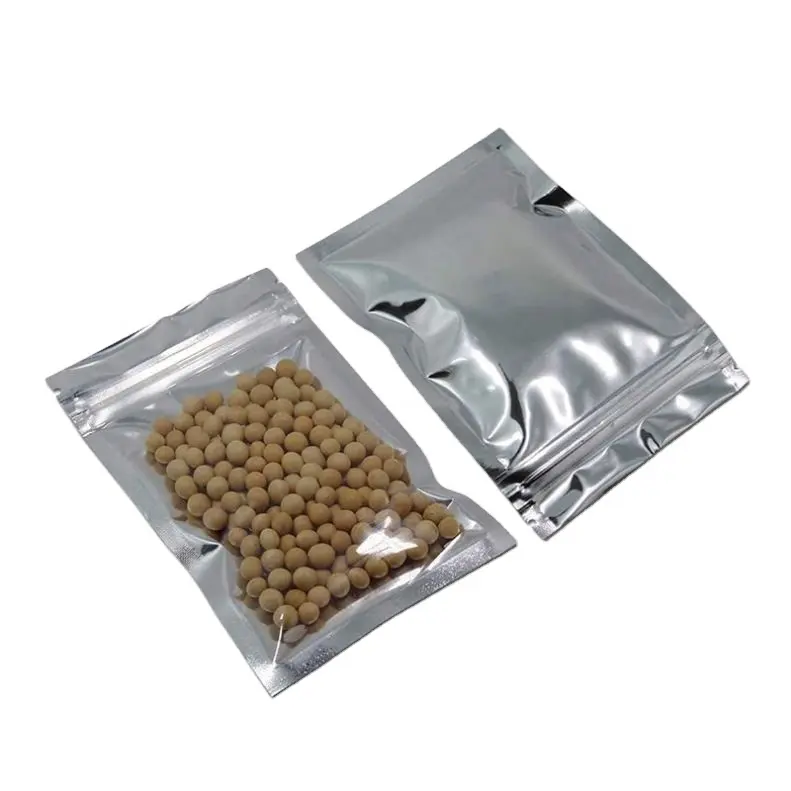 Lingjie trasparente trasparente frontale argento con retro in plastica alluminata imballaggio mylar olografico con chiusura a zip sacchetti di imballaggio per caramelle
