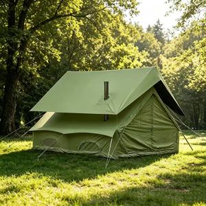 Grasgrünes Aufblasbares Glamping-Zelt mit Ofenrohr-Durchführung, Wasserdichtes 4-Jahreszeiten-Luftzelt mit Erweitertem Vordach für Winter-Familien-Camping - Product Image 3