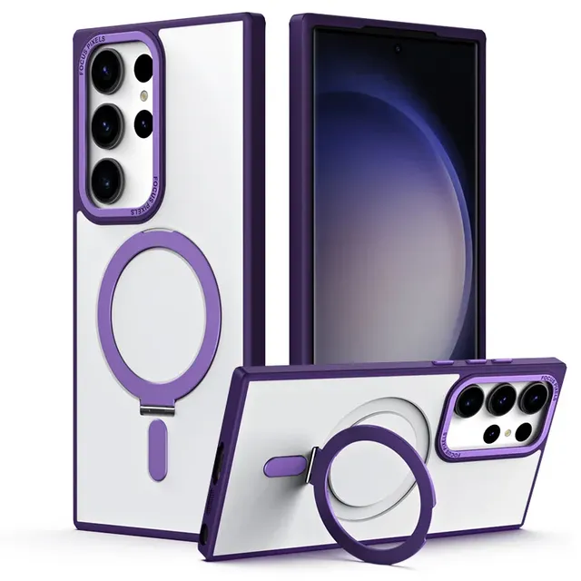 Metal Magnetic Fold Kickstand Wireless Charging Phone Case for Samsung Galaxy S22 S23 S24 S25 S26 PLUS Ultra 2mm Back Cover