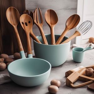 Wholesale Portable Multifunction <b>Silicone</b> Kitchen Utensils Set With Wooden Handle - Product Image 2