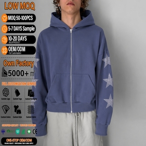 Sudadera con capucha para hombre de felpa francesa con cuello sin rematar, estampado DTG, efecto desgastado, lavado ácido, corta, con pedrería, personalizada - Product Image 1