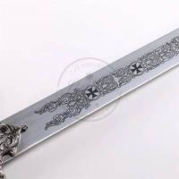 Réplique d'épée médiévale de croisé en alliage de zinc, lame non affûtée, style chevalier templier, finition argent antique
