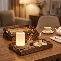 Plateaux de service décoratifs en bois, plateaux gigognes en bois avec poignées, plateau rectangulaire de style ferme pour table basse, pour collations et bougies