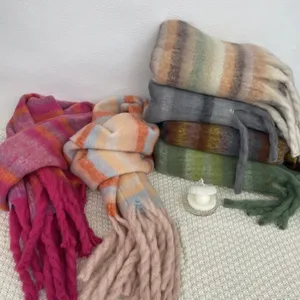 wholesale Manmade Cashmere Scarf Soft Luxurious Thick Colorful streak winter Scarves for women