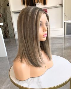 Balayage Lurus Sutra Rambut Manusia Eropa, Wig Depan Renda 13*4 Highlight <span class=keywords><strong>Ash</strong></span> Blonde Telah Ditanami dengan Rambut Bayi - Product Image 3