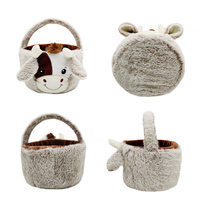 Panier de rangement décoratif portable en forme de vache mignonne, jouet en peluche de dessin animé