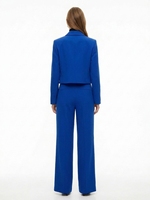 Ensemble deux pièces de haute qualité en lin pour femmes, blazer court et pantalon large, couleur unie, double boutonnage, costume de bureau décontracté