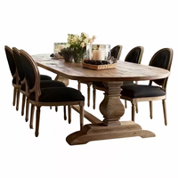 Table et chaises de salle à manger en bois massif de style campagnard américain, style vintage, table ovale de style français vieilli, directement de l'usine