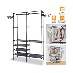 מתלה בגדים דו-קומתי, עצמאי, רב תכליתי, איכותי, עשוי צינורות מתכת עגולים, עם מדפים לנעליים ובגדים, ארון בגדים. - Product Image 2