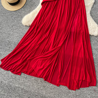 Robe longue décontractée élégante rouge WIWT, coupe trapèze, col halter, pour femme, idéale pour les fêtes, les vacances et le quotidien, fluide et douce