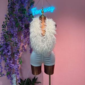 Completo pigiama sexy da <span class=keywords><strong>donna</strong></span> estivo 2026: <span class=keywords><strong>tuta</strong></span> corta <span class=keywords><strong>in</strong></span> <span class=keywords><strong>raso</strong></span> con scollo a V profondo, schiena scoperta e top <span class=keywords><strong>in</strong></span> pelliccia sintetica - Product Image 2