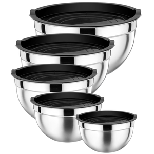 Nhà máy cung cấp nhà sử dụng thân thiện với môi trộn salad bát đặt thép không gỉ phục vụ bát với Silicone nắp dưới - Product Image 4