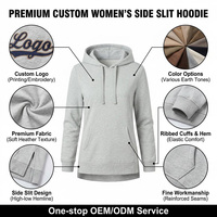 Sweat à capuche gris clair pour femme, hiver, avec fente latérale, en molleton de coton chiné tissé Dobby, coupe professionnelle, coupe-vent, avec badge, OEM/ODM