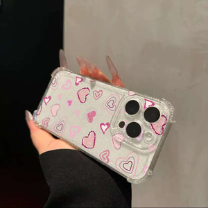 Coque de téléphone à paillettes graffiti tendance avec coins en forme de cœur, protection intégrale souple antichoc, compatible iPhone 17 Pro Max - Product Image 5