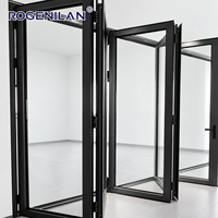 Portes pliantes extérieures ROGENILAN NFRC résistantes aux chocs, porte en verre à économie d'énergie, porte de patio en aluminium à rupture de pont thermique