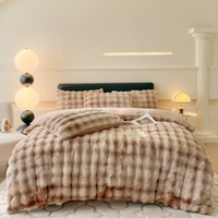 Ensemble de literie de luxe en fausse fourrure de lapin à grosses bulles, 4 pièces, housse de couette, ensemble de couvre-lit, couvre-lit épais, drap plat, ensemble de literie pour l'hiver