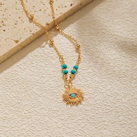 Bijoux fantaisie collier acier inoxydable Turquoise perles soleil Triangle étoile mauvais œil oeil qui voit tout pendentif colliers pour femmes