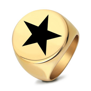 Anillo Redondo de Acero Inoxidable para Hombre, 22MM, Grabado Láser con Estrella de Cinco Puntas, Color Dorado, Joyería de Moda, Regalo - Product Image 1