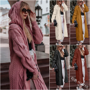 Pink Hooded Long Loose <b>Cardigan</b> <b>Sweater</b> Cable Knit Women's Autumn Winter Street Fashionista Style SMLXLXXL3XL4XL5XL - Product Image 5