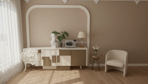 Arte moderna credenza con intaglio <span class=keywords><strong>barocco</strong></span> e pannelli geometrici, contemporanea armadio per soggiorno o cucina - Product Image 2