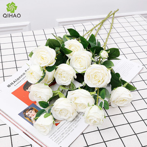 QIHAO Bouquet de roses artificielles en soie rose, haute simulation, décoration de mariage, décoration intérieure - Product Image 3