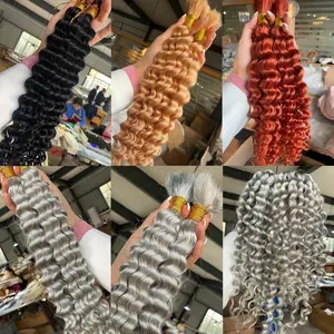 Cabello humano virgen rizado a granel con ondas de agua para trenzar cabello micro trenzado sin trama 100% extensiones de cabello vietnamita crudo