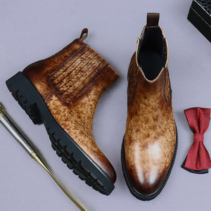 Chaussons en cuir anglais à semelles épaisses et hauteur mi-mollet, bottes Chelsea en cuir véritable à tige haute, style formel et professionnel - Product Image 5