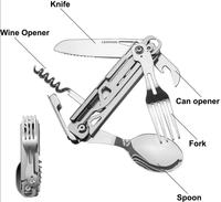 Ustensile de barbecue de voyage multifonctionnel détachable pliable, couverts en acier, couteau, cuillère et fourchette, ensemble de couverts