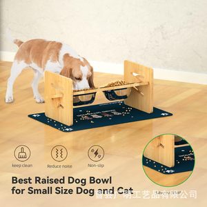 Soporte elevado de madera para comedero de mascotas, para gatos y perros, con tazones de acero inoxidable, color madera natural - Product Image 3