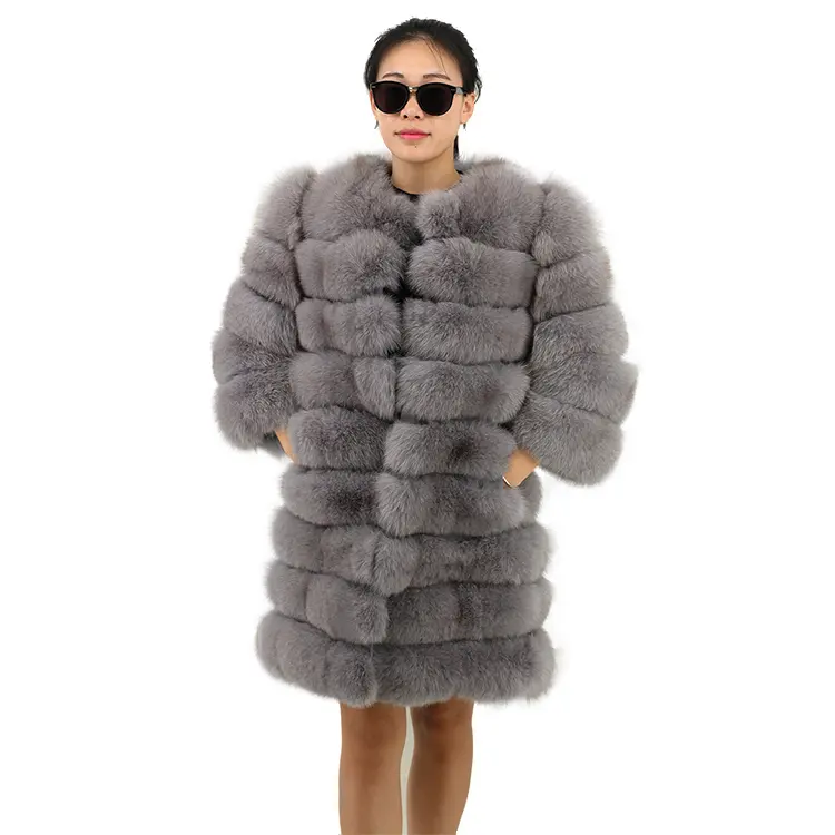 new arrival round collar long fur overcoat winter thick warm real fox fur coat jackets for women