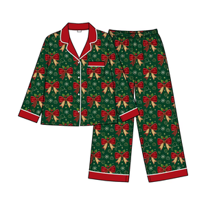 Conjunto de Pijama Navideño Personalizado para Mujer, 2 Piezas, Estampado Navideño, Camiseta de Manga Larga con Botones, Pantalones, Ropa de Dormir Cómoda, Atuendos para Estar en Casa - Product Image 2