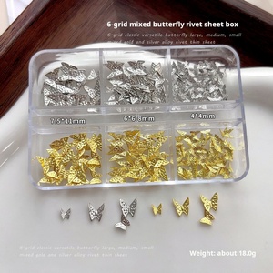 Hot Selling Aimeier 3D <b>Metal</b> Butterfly Nail Art Charms Gold Silver 6grid Pack Premium Nail Art Supplies Accessories - Product Image 4