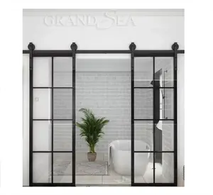 Cuarto de baño ducha Interior puerta corredera doble de aluminio puertas de vidrio de granero para sala