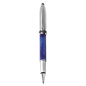 Bolígrafo Rollerball Azul con Rayas Cromadas, Instrumento de Escritura Premium - Product Image 1