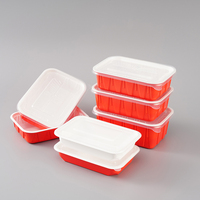 Conteneur alimentaire jetable carré rouge et blanc en PP, anti-fuite, usage industriel, épaisseur multi-couches, qualité alimentaire, fourniture d'usine