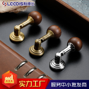Leedis Chinese Style Brass Walnut Wood Round Handle For Wardrobe Drawer Cabinet <b>Door</b> - Product Image 4