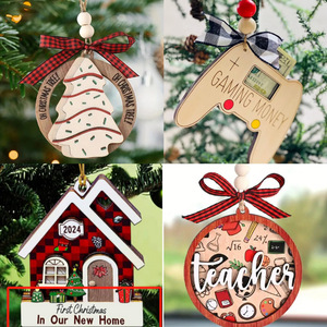 <b>Wooden</b> Christmas Ornament Circle Hanging Decor <b>Rustic</b> Style Hand Painted Bird Design For Tree Decoration - Product Image 5
