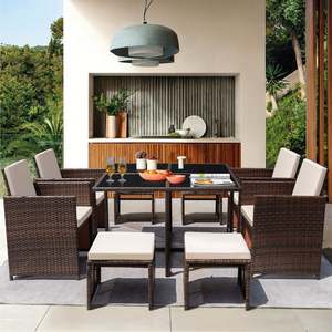 YILIN Factory Price Rattan Outdoor Furniture Rectangular 8 Person Outdoor Dining <b>Set</b> with Cushions - Product Image 5