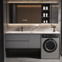 Nouvelle combinaison lavabo et meuble sous-vasque intégré en pierre frittée, courbé à chaud, personnalisé pour salle de bain et buanderie