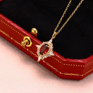 Emotional 925 <strong>Sterling</strong> <strong>Silver</strong> 14K Gold Plated Custom Gemstone Cz Zircon Cross <strong>Star</strong> Flower Red Garnet <strong>Necklace</strong> With Natural Stone - Product Image 2