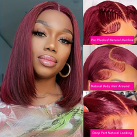 Perruque Lace Frontale 99J en Cheveux Humains Péruviens, Cheveux Indiens Bruts, Lace Front 13x4, Courte Coupe Bob pour Femmes Noires – Vente en Gros