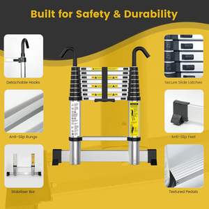 Échelle télescopique droite en aluminium à extension simple côté, antidérapante, EN131, 2,6 m, 3,2 m, 3,8 m, avec crochet - Product Image 4
