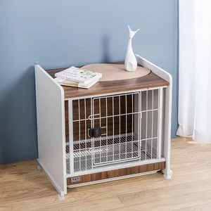 Extra Large Modern Dog Crate 48 Inch Heavy Duty Wooden Pet Dog Crates Cage and Metal Wire Dog Crate with Wheel
