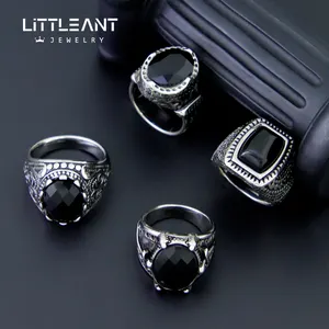 Little Ant Wholesale Men'S Jewelry Luxury Black Stone Ring Stainless Steel Zirconia Jewelry Men Stone Ring
