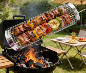 Parrilla para Camping, Parrilla de <span class=keywords><strong>Barbacoa</strong></span>, Parrilla Cilíndrica de Malla de Acero Inoxidable, Accesorios de Cocina, Cesta Rodante para <span class=keywords><strong>Barbacoa</strong></span> - Product Image 2